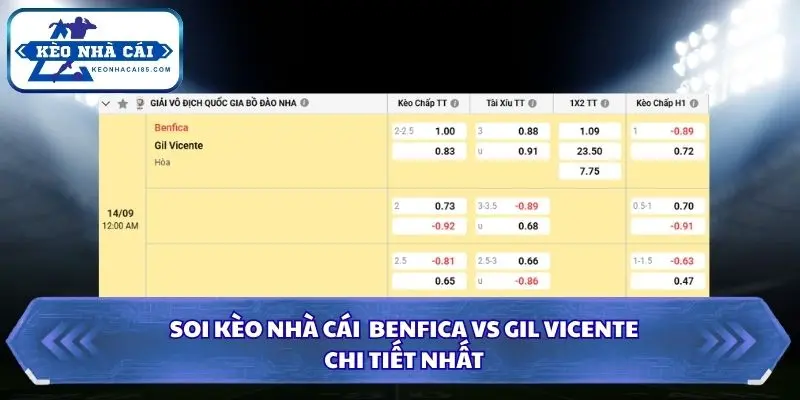 Soi kèo nhà cái Benfica vs Gil Vicente qua bảng kèo chi tiết